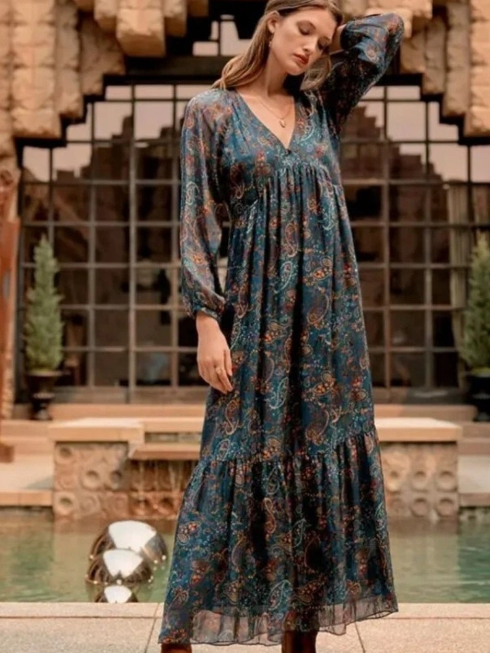 Johnny Was💎 Paisley 100% Silk💎Maxi Dress💎Sz L💎retail $550💎